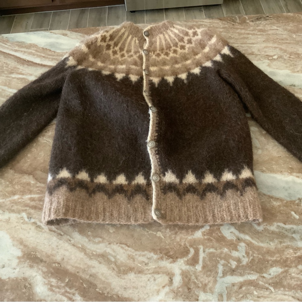 Alafoss Icewool Hand Knit Made in Iceland Wool Fair Isle Cardigan